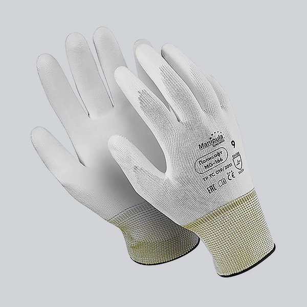 Перчатки ПОЛИСОФТ (MG-166) (полиэфир, полиуретан частичный) белые